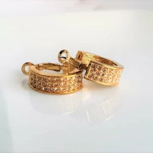 עגילי חישוק מציפוי זהב בשילוב זירקוניה בגוון שמפיין