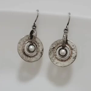 עגילי כסף 925 תלויים טבעת בשילוב פנינה